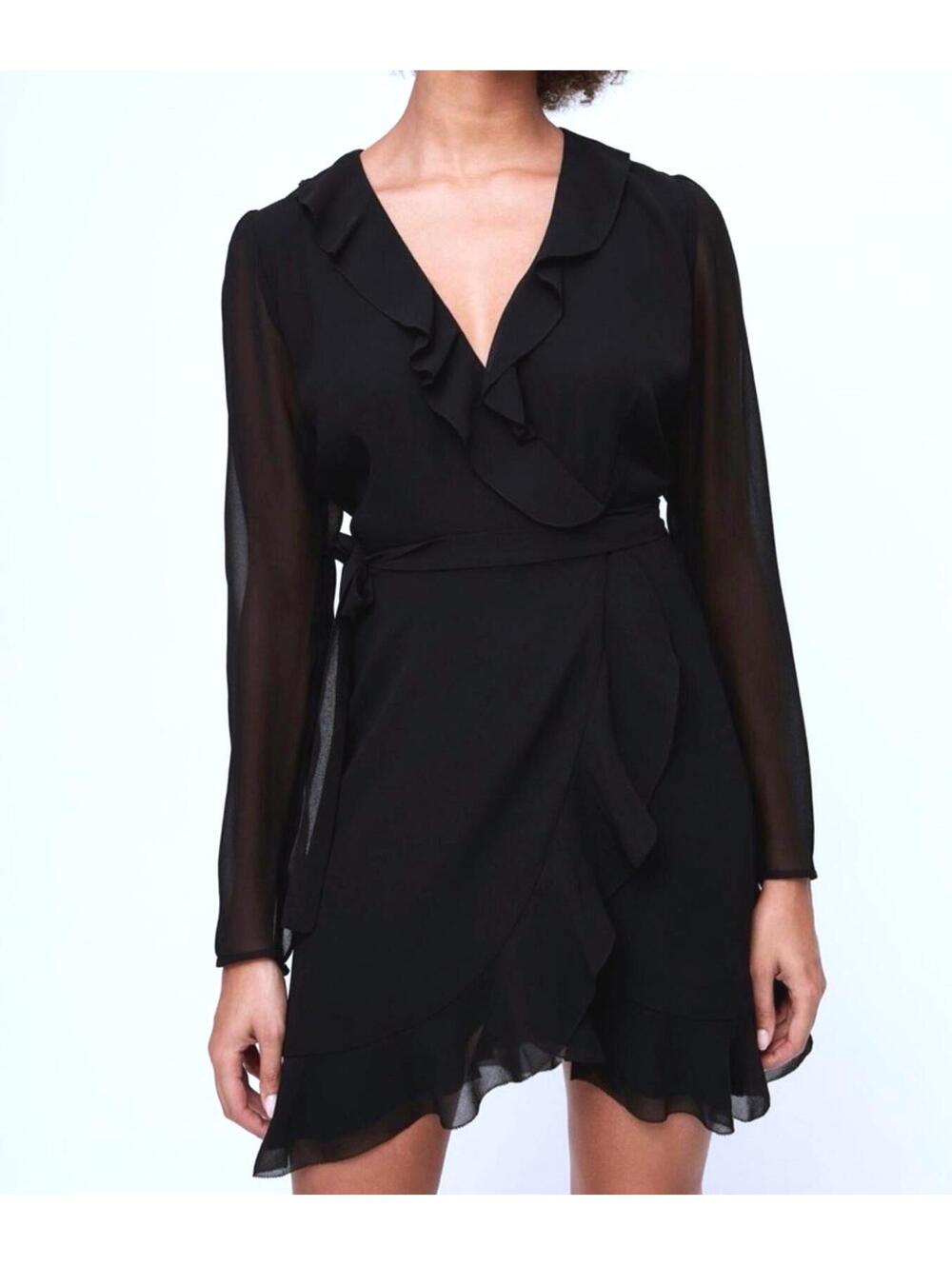 Wilfred Aritzia Black Ruffle Chiffon Wrap Dress - Size S